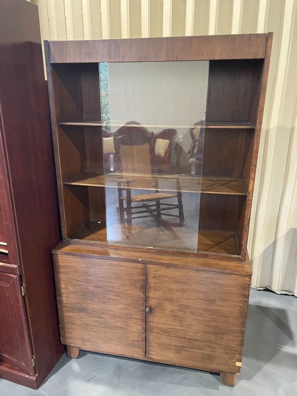 Bookshelf with Sliding Glass Doors & Cabinets