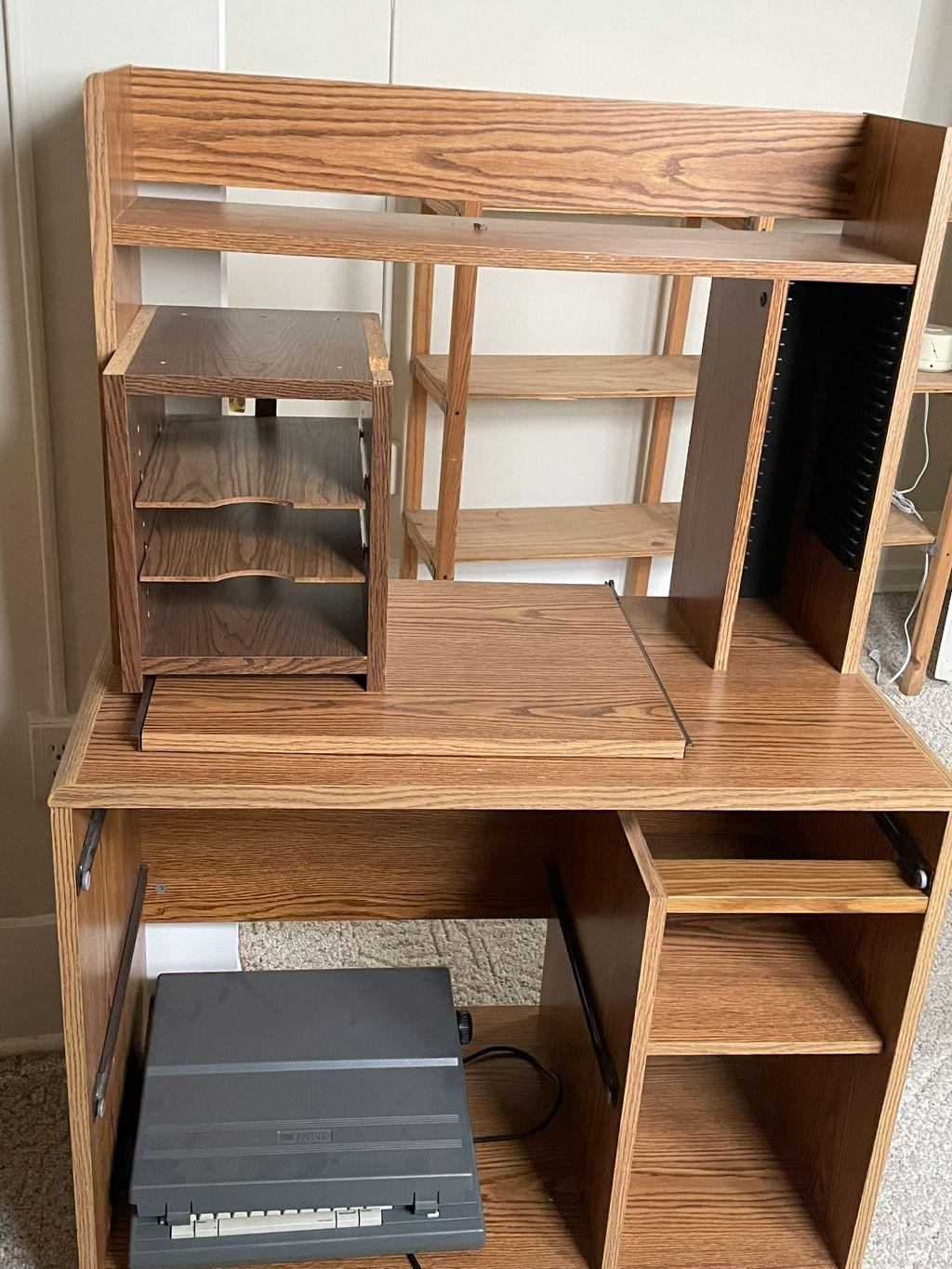 Wooden Office Desk with Attached Credenza