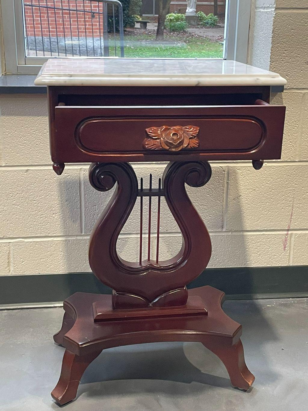 Victorian Vintage Marble & Mahogany End Table