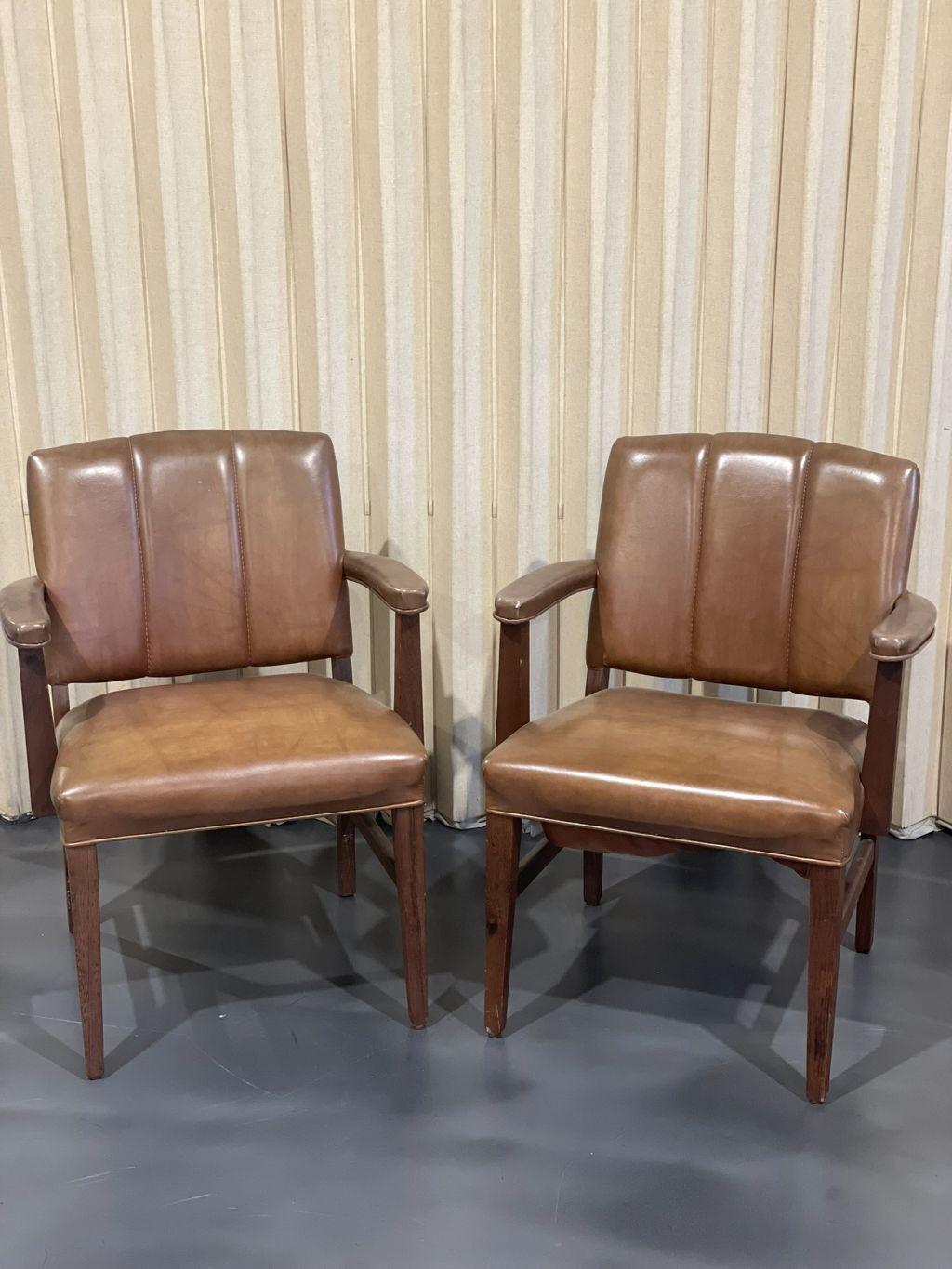 Set (2) Brown Leather Arm Chairs