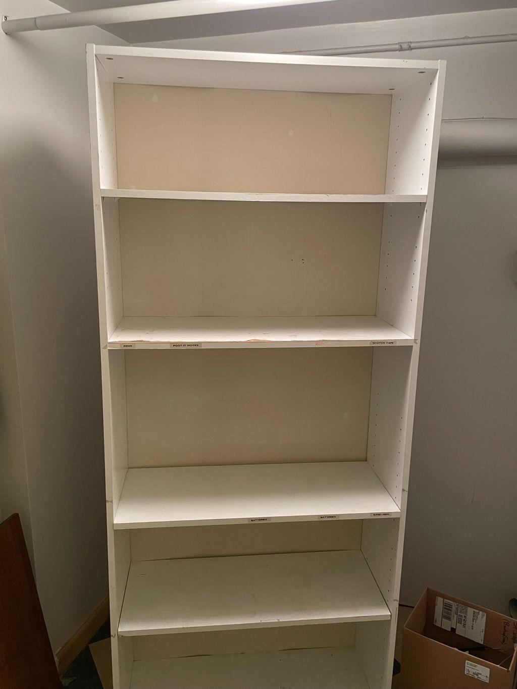 5-Shelf White Wood Bookcase