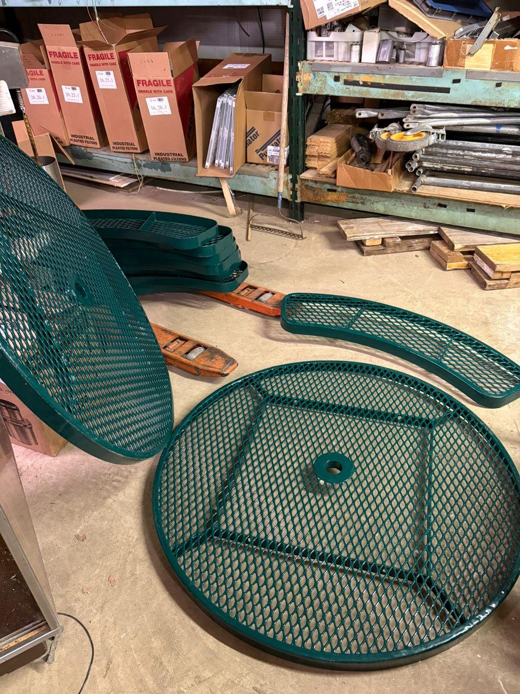 2 Wrought Iron Picnic Tables (no base) (2 tops and 8...