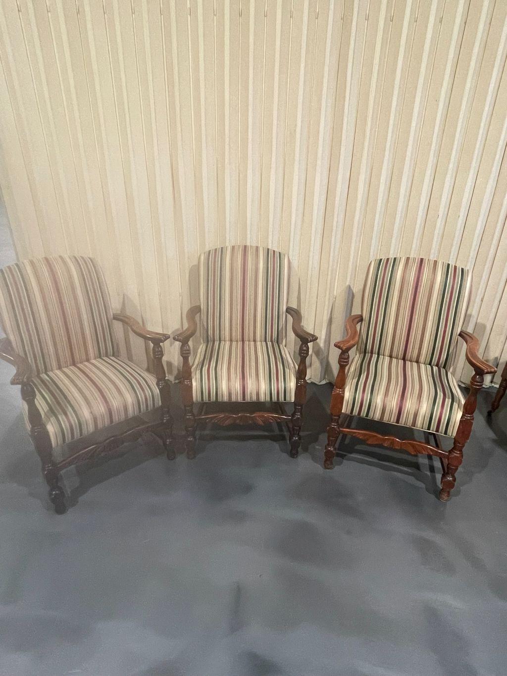 Set of Three (3) Striped Arm Chairs