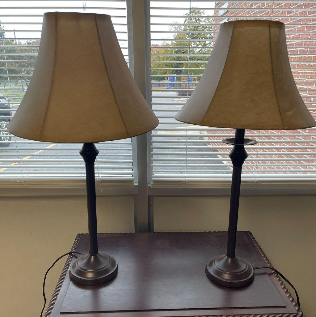 Two (2) Tall Black Base Table Lamps with Shades