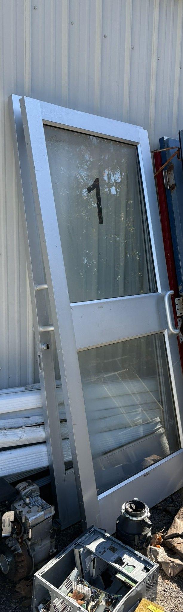 36'' Aluminum White Full Glass Door w/ Panic Bar #1