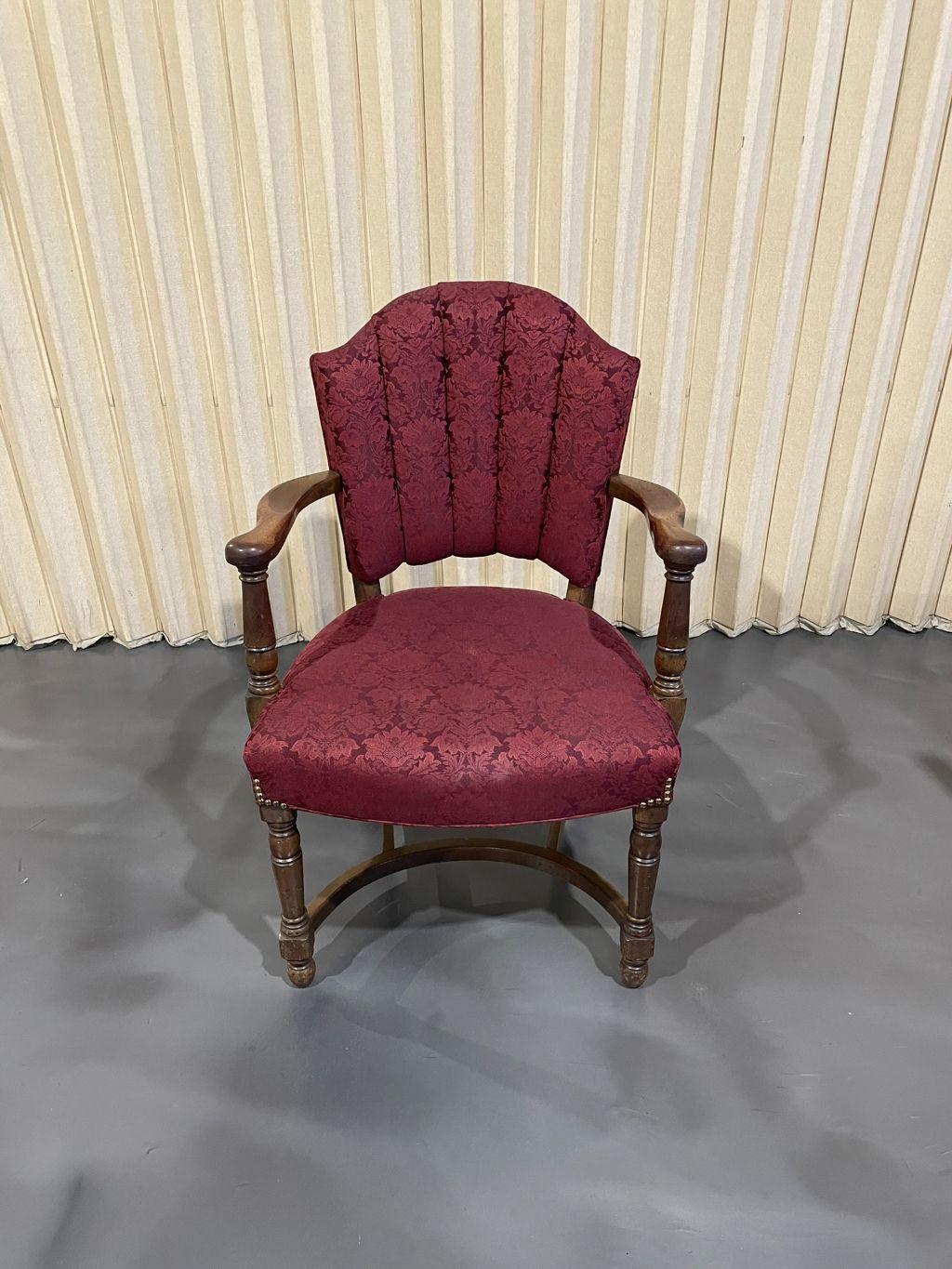 Red Damask French Country-Style Armchair