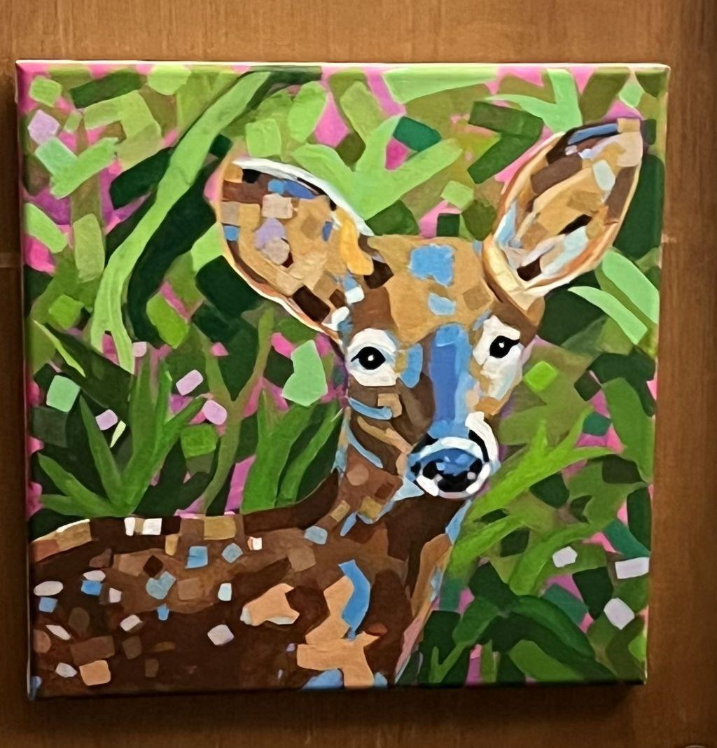 Deer In The Woods Painting By Kim Clay