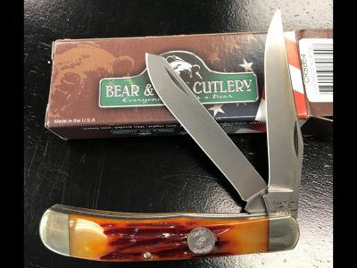 Bear and Son 2 Blade Red Stag Bone Trapper Knife