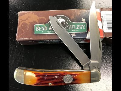 Bear and Son 2 Blade Red Stag Bone Trapper Knife