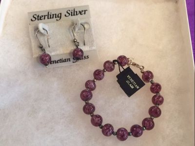 Venetian Glass Pierced Earring/Bracelet Set