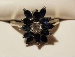 14 K White Gold Diamond and Sapphire Ring