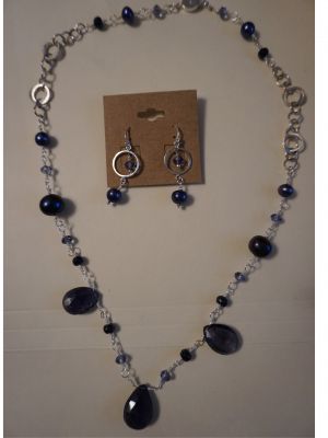 Matching Gemstone and Pearl Necklace and Earrings