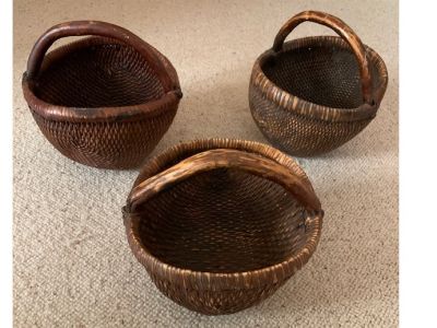 Trio of Vintage Hand Woven Asian Baskets