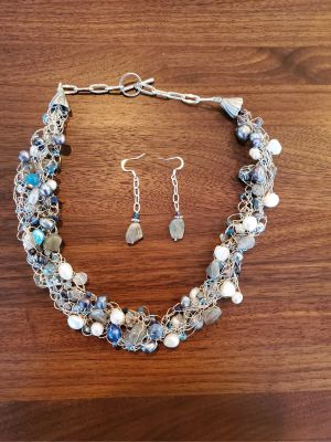 Freshwater Pearl  Necklace and Earrings - Turquoise