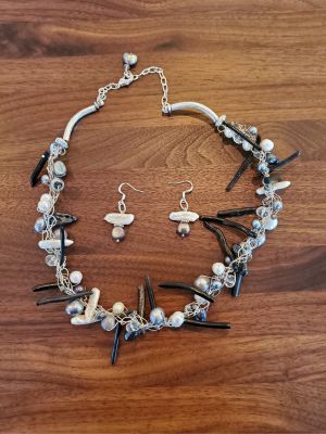 Gray Freshwater Pearl Necklace and Earrings