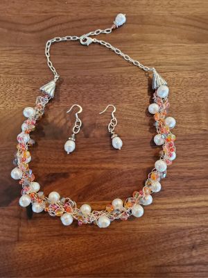 Freshwater Pearl Necklace and Earrings -  Multicolors