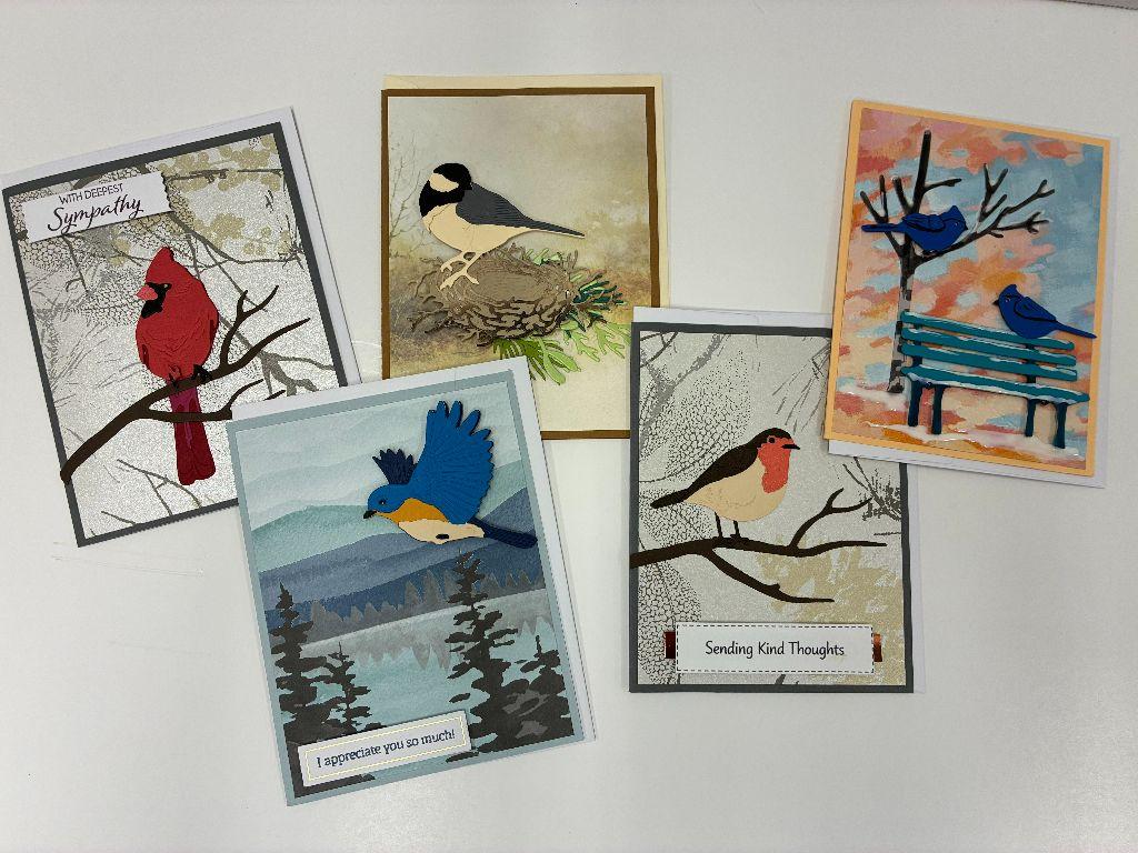Set of 5 Handcrafted  Greeting Cards: Bird Theme (A)