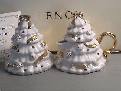 Lenox Jeweled Christmas Tree Creamer and Sugar Set #1