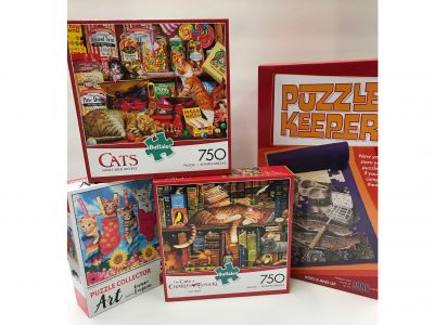 Puzzle Keeper Puzzle Mat and Three 750 Piece Cat Puzzles