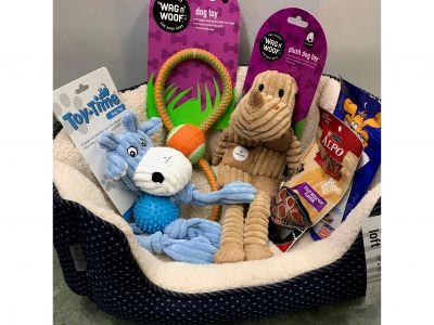Dog Bed, Treats and Toys