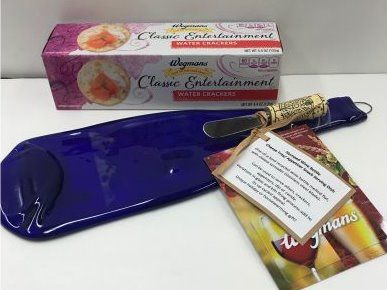 Slumped Wine Bottle Cheese tray with Spreader and Gift Card