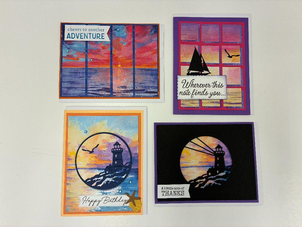 Set of 8 Handcrafted  Sunset Themed Greeting Cards