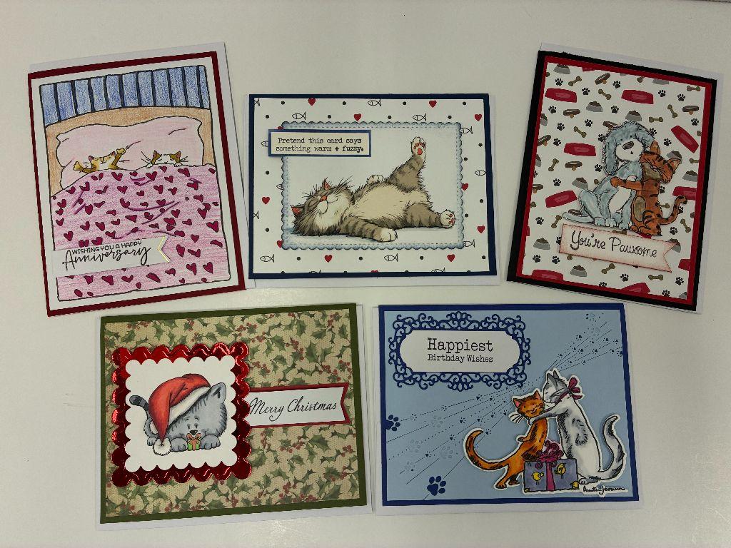 Set of 5 Handcrafted  Greeting Cards: Kitty Theme (C...