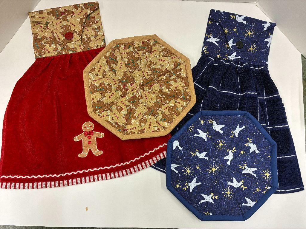 Winter Christmas Towel and Pot Holder Sets