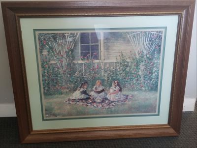 Framed artwork - 3 girls having a picnic