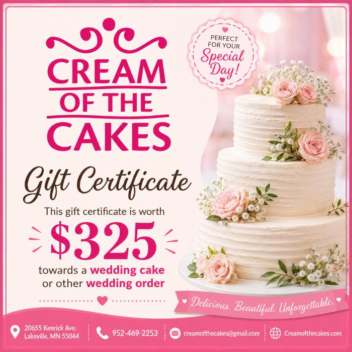 Sweet Beginnings  $325 Cream of the Cakes Wedding Gi...