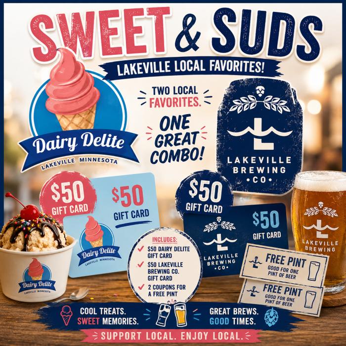 Dairy Delite Gift Card + Lakeville Brewing Gift Card