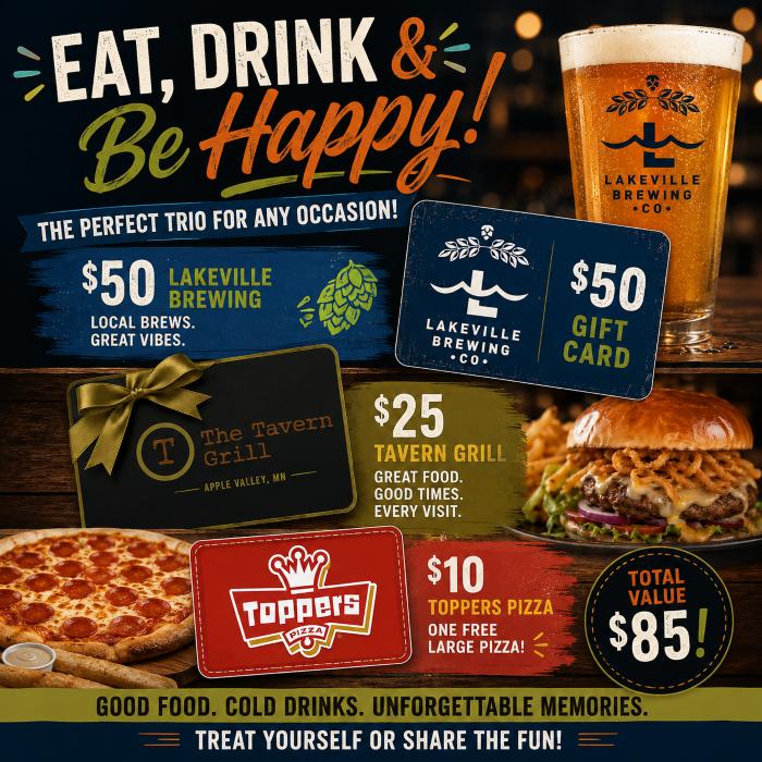 Eat, Drink and Be Happy! Lakeville Favorites Package