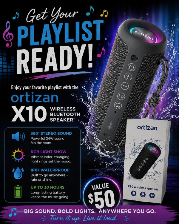 Get Your Playlist Ready! Ortizan X10 Bluetooth Speak...