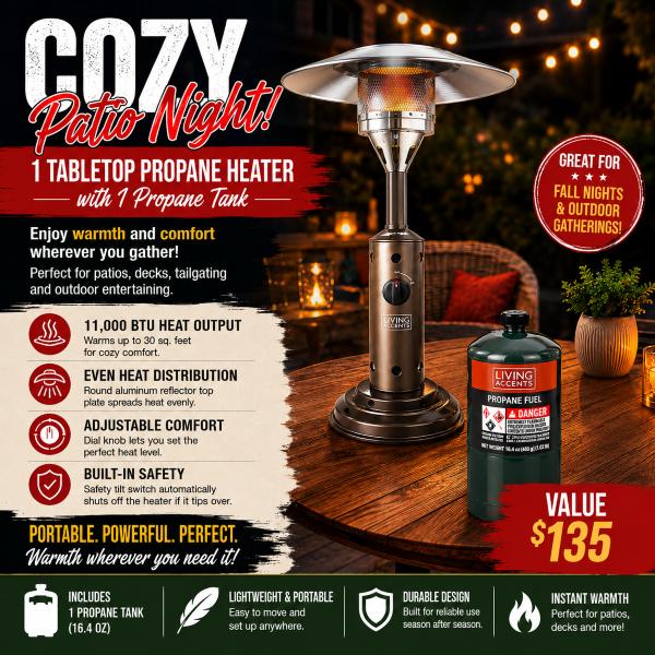 Cozy Patio Nights: Living Accents Tabletop Propane H...