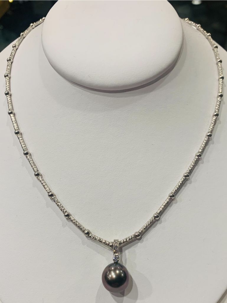 Stunning Diamond & Black Pearl Necklace