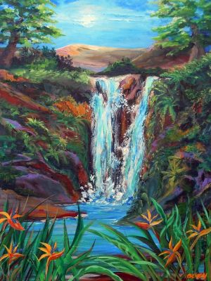 ''Big Island Waterfall'' by Artist John Olvey