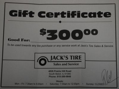 $300 gift certificate for Jack