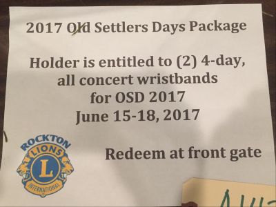 2017 Old Settler's Days Package