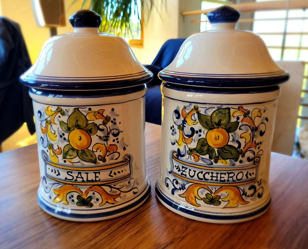 Two Hand-Painted Ceramic Storage Canisters from Ital...