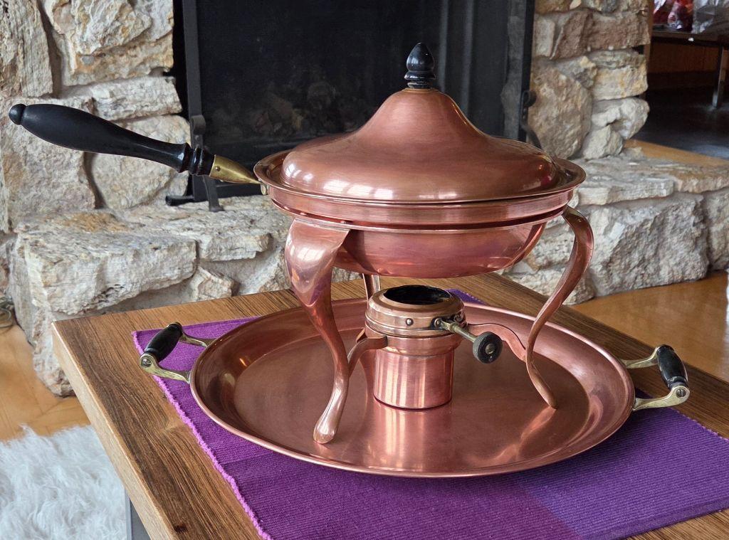 6-Piece Vintage Copper Chafing and Fondue Set with T...