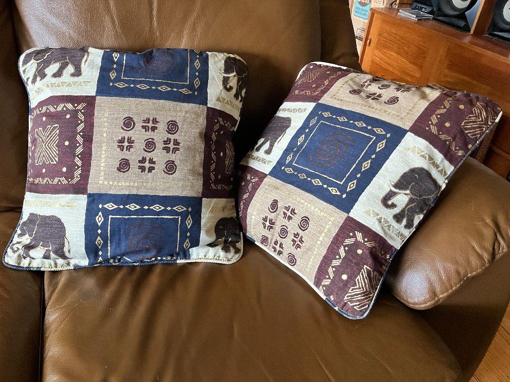 2 Elephant Motif Pillows from Africa