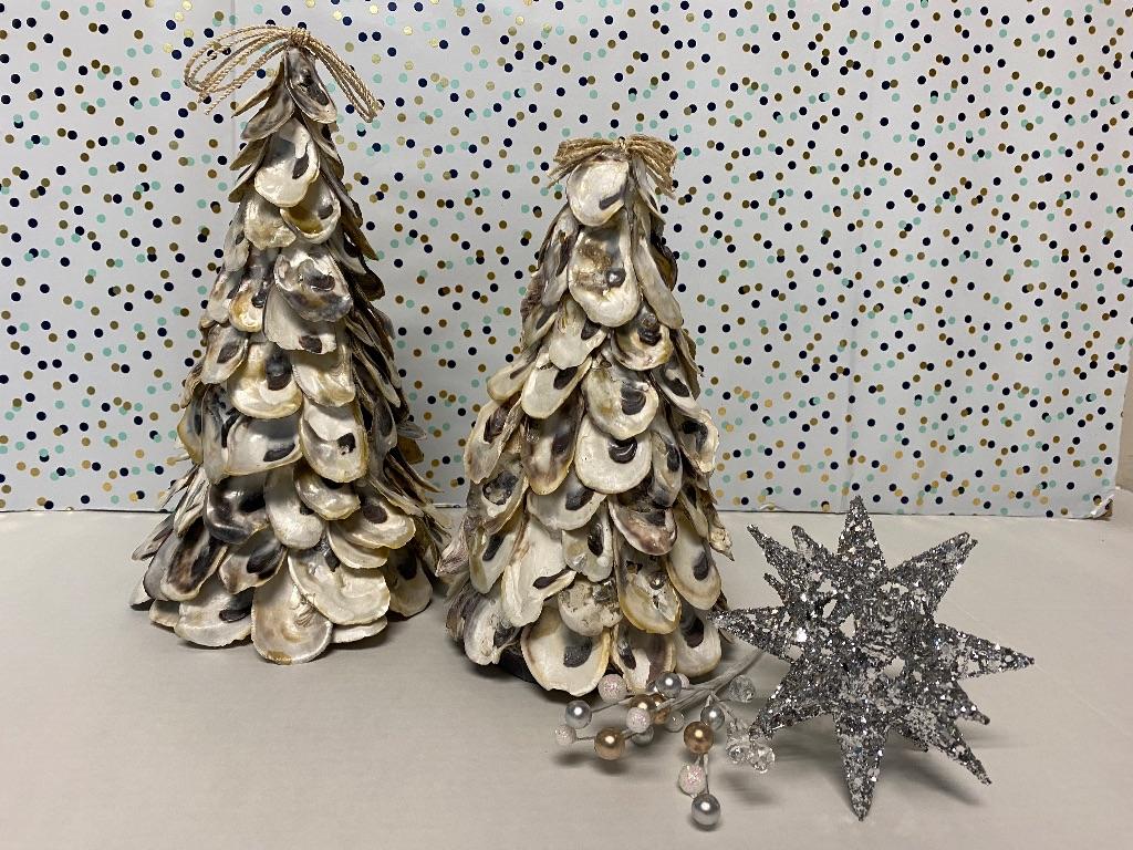 Pair of Tabletop Oyster Shell Christmas Trees