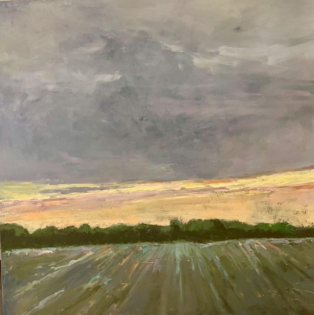 Hot Summer Night with the Sun Setting and a Storm Clearing, Original Oil Painting