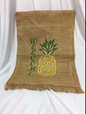 Burlap Embroidered Welcome Pineapple Sign