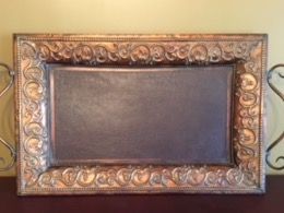 Large Rectangular Metal Tray with Leather Bottom