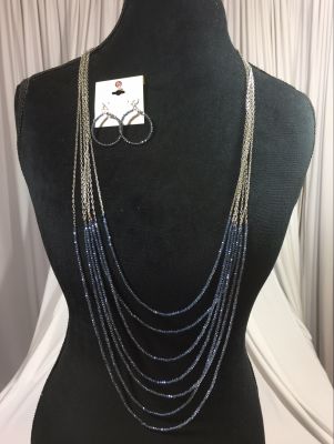 Silver Necklace with Blue Stones and Matching Earrings
