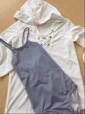 SeaFolly Girls Navy Swimsuit, Terry Cover-up, and Bag