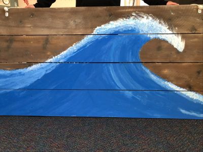 Wave Painting on Weathered Wood